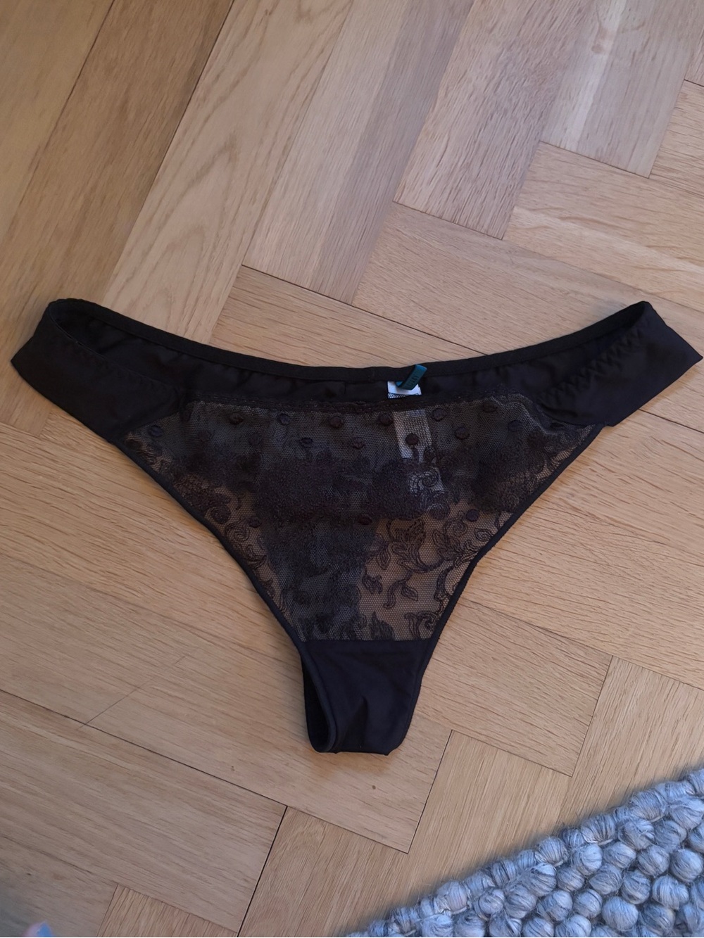 NWOT Maison Lejaby black floral lace thong